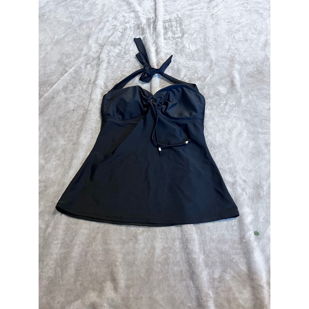 Hobie Womens Black Halter Tankini Swim Top Sweetheart Neck Cinch